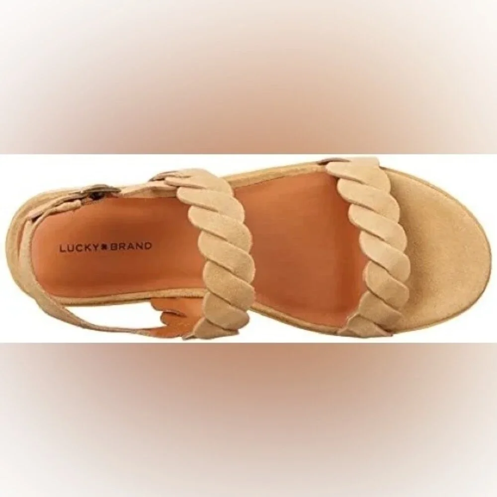 New Lucky Brand Vellenora Double Suede Straps Chunky Platform Wedge Sandal 7